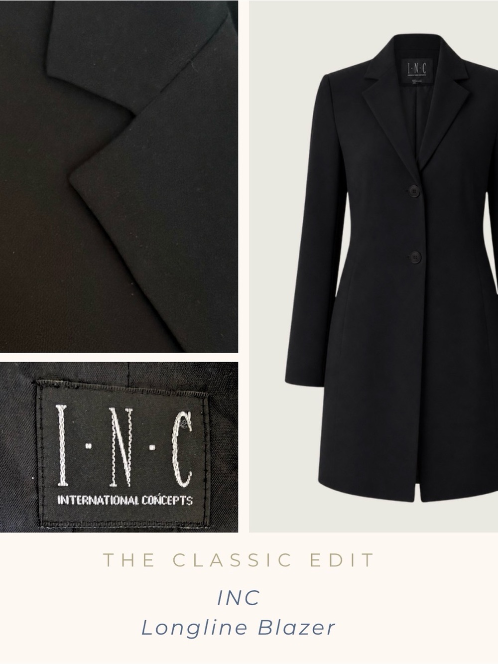 INC Longline Black Blazer | Classic Tailored Career Jacket | Size 10